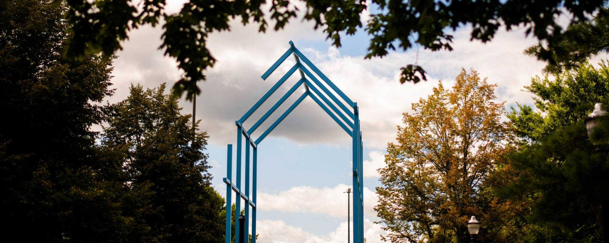 View of the GVSU Transformational Link at dusk during the summer.